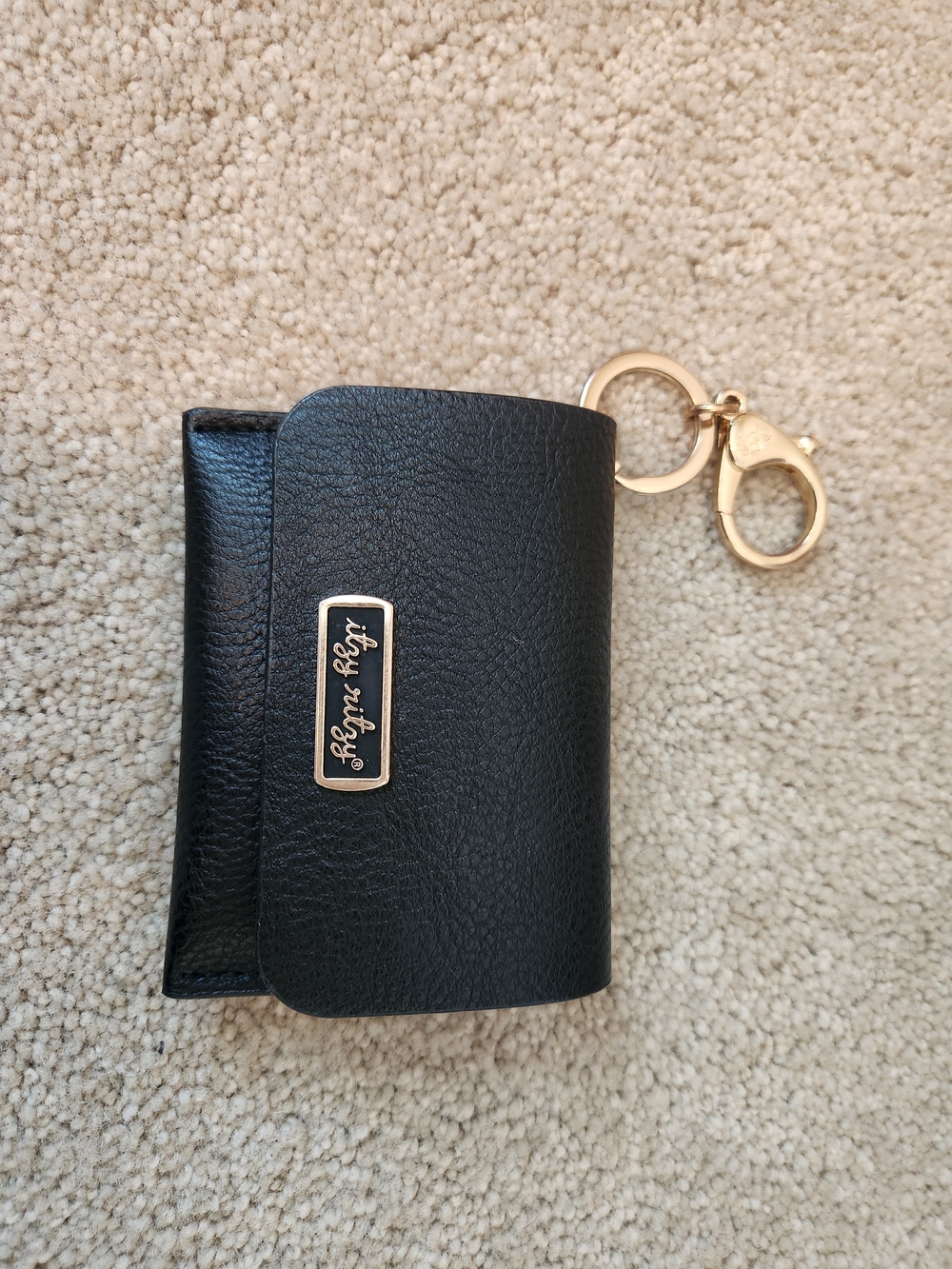 Itzy Ritzy Black Leather Key Pouch with Gold Hardware